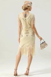 Aprikosen Strass Pailletten 1920er Jahre Kleid mit Ärmeln